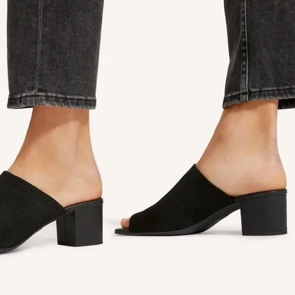 Everlane Glove Mule ReKnit Black Square Toe Block Heel Size 7.5 Sustainable Shoe - Picture 6 of 8